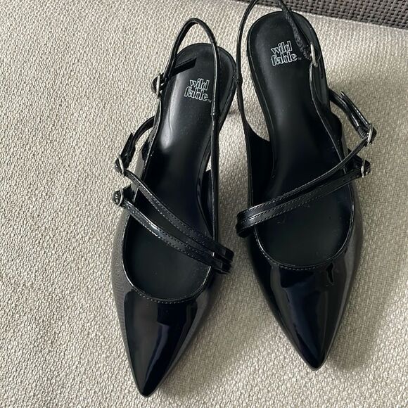Wild Fable Black Patent Leather Slingback Kitten Heels - Picture 1 of 8